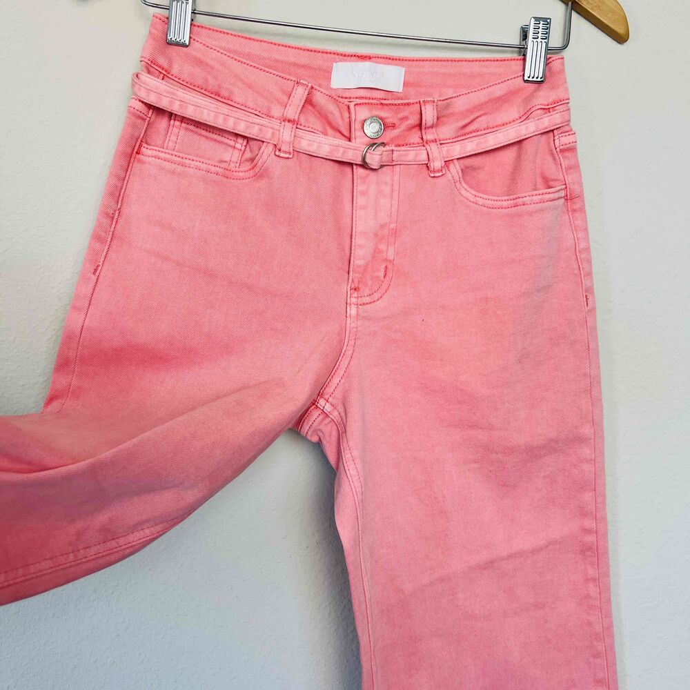 Vervet Blue Pink High Rise Wide Leg Belted Denim Jeans Size 26 NEW - Picture 3 of 12